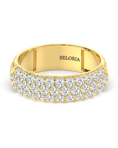 Demi-alliance diamants princesse serti griffes en or jaune