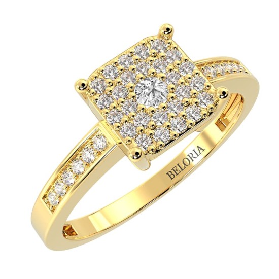 Bague femme solitaire diamant pavage en or jaune