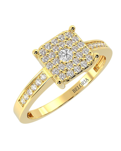 Bague femme solitaire diamant pavage en or jaune