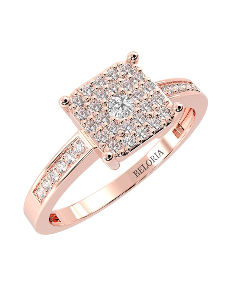 Bague femme solitaire diamant pavage en or jaune 2