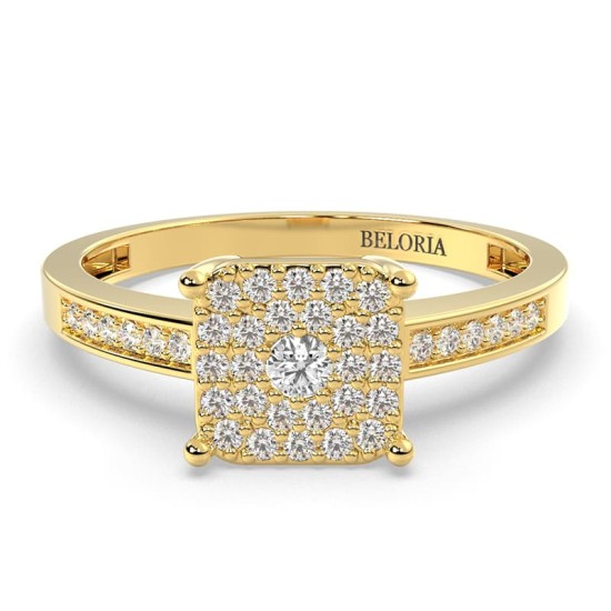 Bague femme solitaire diamant pavage en or jaune
