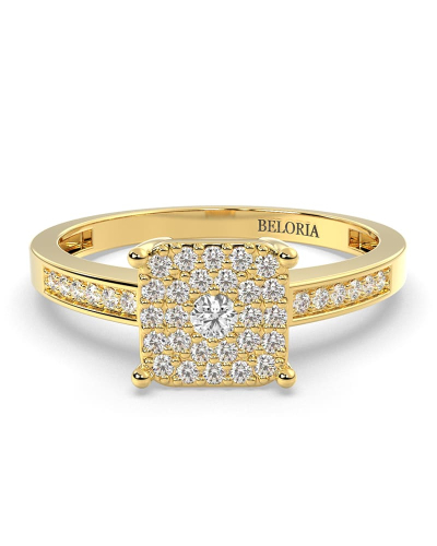 Bague femme solitaire diamant pavage en or jaune
