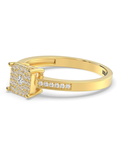 Bague femme solitaire diamant pavage en or jaune