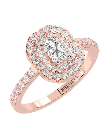 Bague femme Solitaire Diamant Double Halo Emeraude en or blanc 2