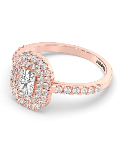 Bague femme Solitaire Diamant Double Halo Emeraude en or rose