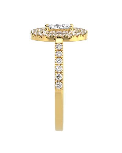 Bague femme Solitaire Diamant Double Halo Emeraude en or jaune