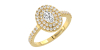 bague femme Solitaire Diamant Double Halo Oval en or jaune