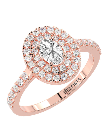 bague femme Solitaire Diamant Double Halo Oval en or jaune 2