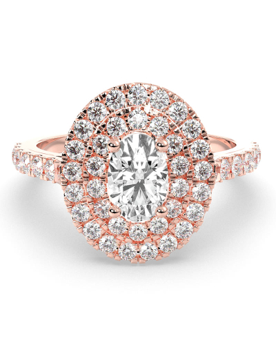 bague femme Solitaire Diamant Double Halo Oval en or rose