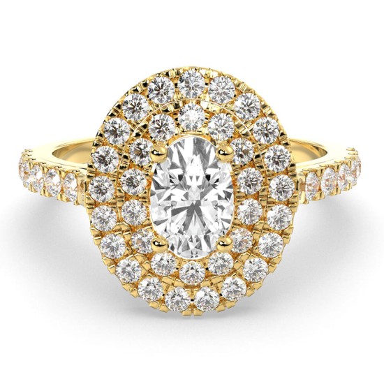 bague femme Solitaire Diamant Double Halo Oval en or jaune