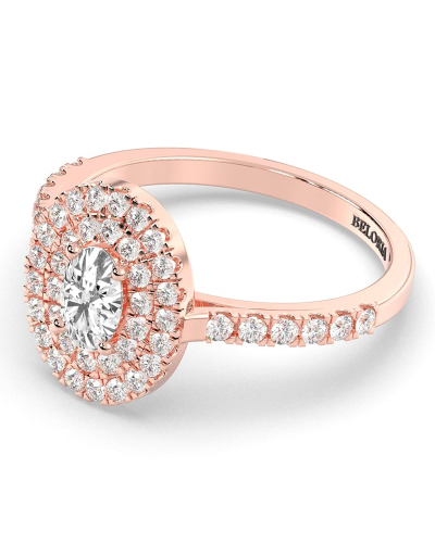 bague femme Solitaire Diamant Double Halo Oval en or rose