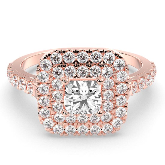 Bague Imposante - Diamant Double Halo Princesse -  Maison Beloria