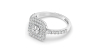 Bague femme solitaire diamant double halo princesse en or blanc