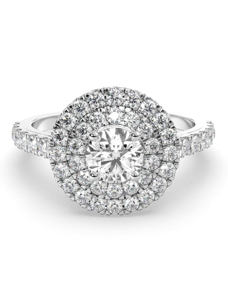 Bague solitaire diamant double halo rond en or blanc 2