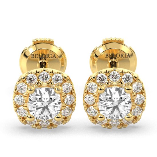boucles d'oreilles Halo Coussin en or jaune 18 carats