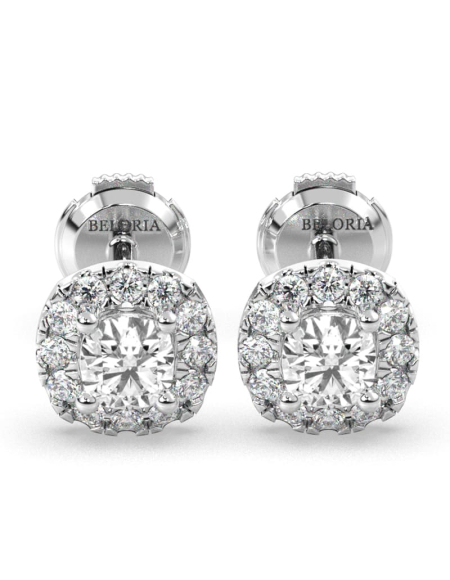 boucles d'oreilles Halo Coussin en or jaune 18 carats 2