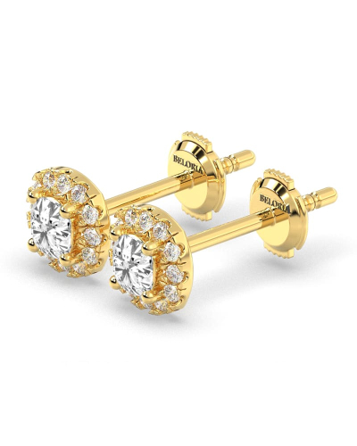 boucles d'oreilles Halo Coussin en or jaune 18 carats