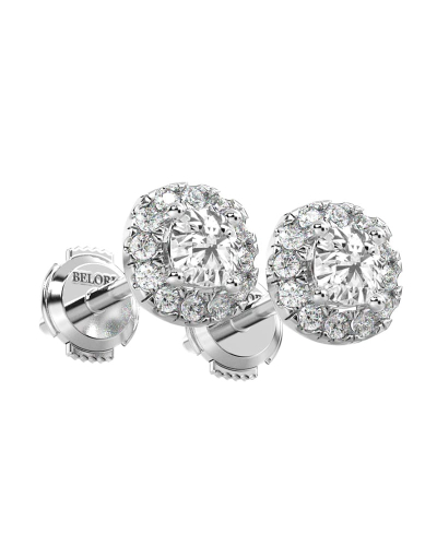 boucles d'oreilles Halo Coussin en or blanc 18 carats