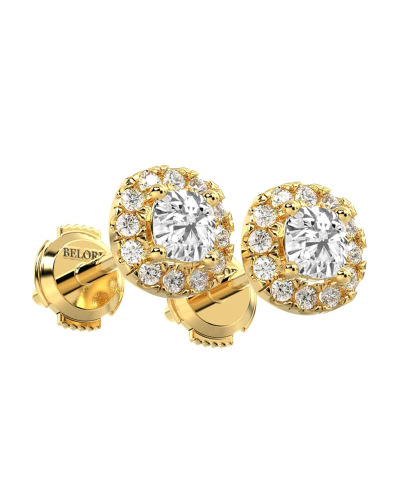 boucles d'oreilles Halo Coussin en or jaune 18 carats