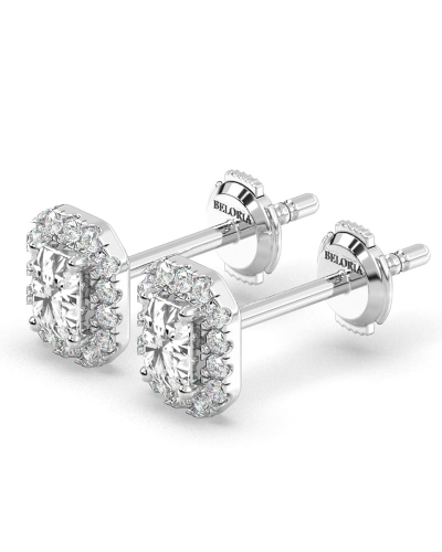 Boucles d'oreilles Diamant Taille Emeraude et Halo en or blanc 18 carats