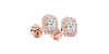 Boucles d'oreilles Diamant Taille Emeraude et Halo en or rose 18 carats