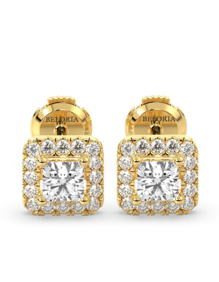 Boucles d'oreilles Halo Diamant princesse en or blanc 18 carats 2