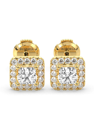 Boucles d'oreilles Halo Diamant princesse en or jaune 18 carats