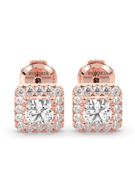 Boucles d'oreilles Halo Diamant princesse en or blanc 18 carats 2