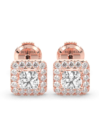 Boucles d'oreilles Halo Diamant princesse en or rose 18 carats