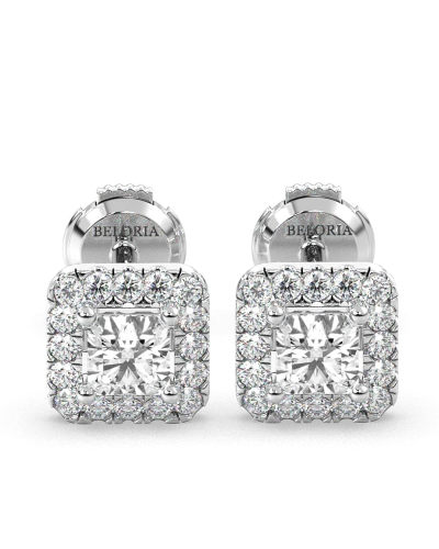Boucles d'oreilles Halo Diamant princesse en or blanc 18 carats