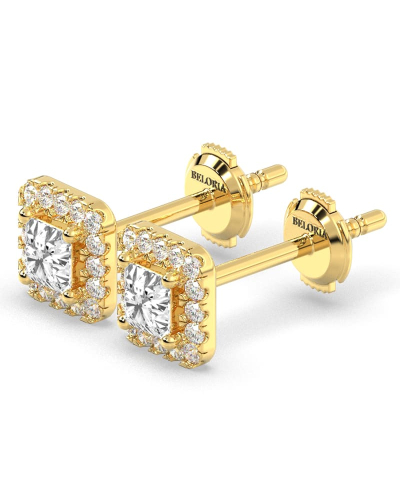 Boucles d'oreilles Halo Diamant princesse en or jaune 18 carats