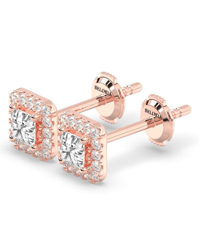 Boucles d'oreilles Halo Diamant princesse en or rose 18 carats