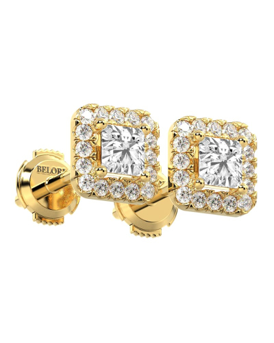Boucles d'oreilles Halo Diamant princesse en or jaune 18 carats