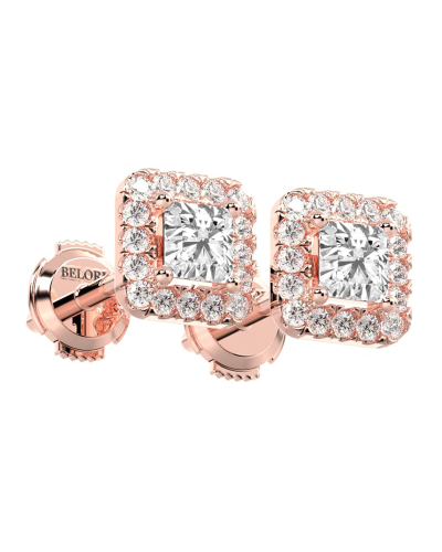 Boucles d'oreilles Halo Diamant princesse en or rose 18 carats