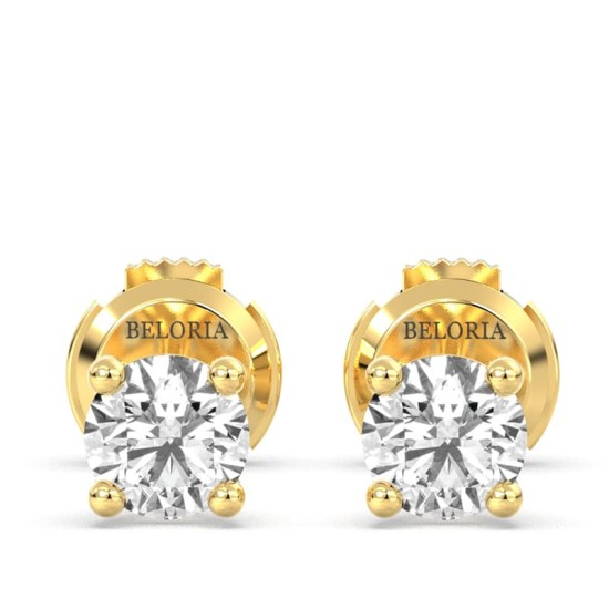 Boucles d'Oreilles en Or jaune avec diamant rond