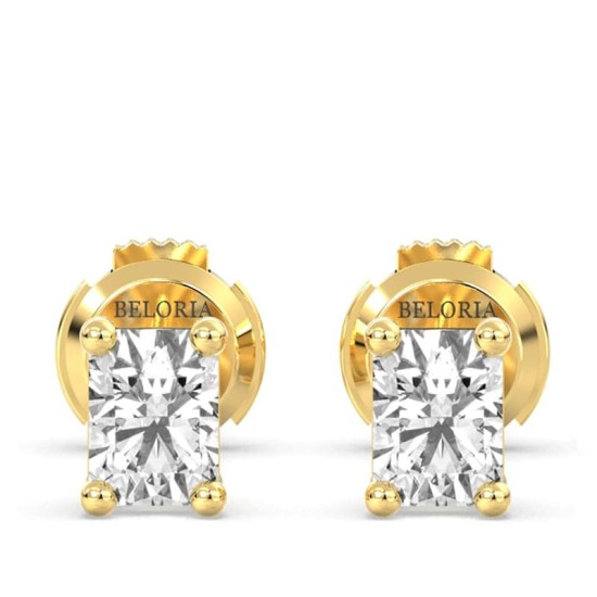 boucles d'oreilles diamant taille émeraude en or jaune