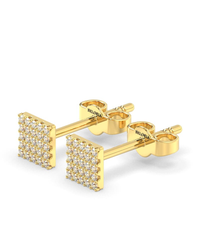 Boucles d'oreilles princesse or jaune 18 carats et diamants