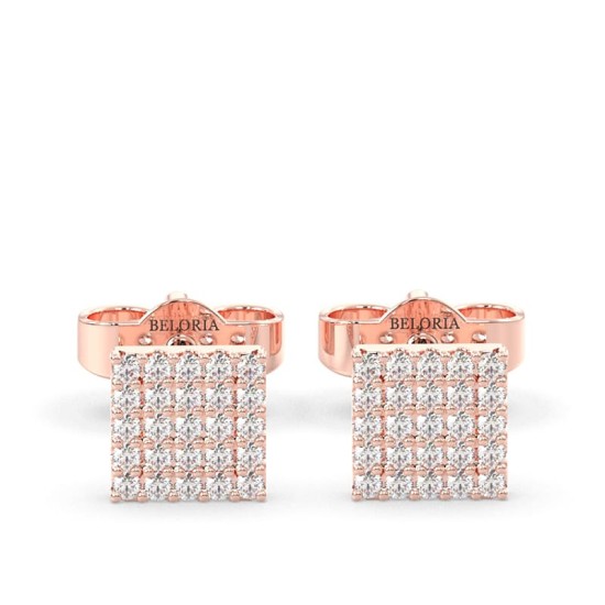 Boucles d'oreilles princesse or rose 18 carats et diamants
