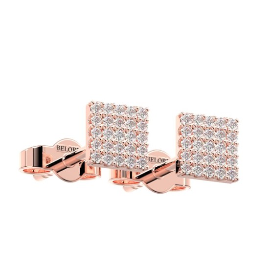 Boucles d'oreilles princesse or rose 18 carats et diamants