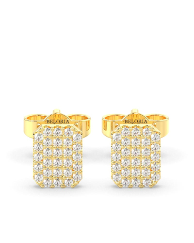 Boucles d'oreilles forme émeraude or jaune 18 carats et diamants