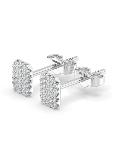 Boucles d'oreilles forme émeraude or blanc 18 carats et diamants