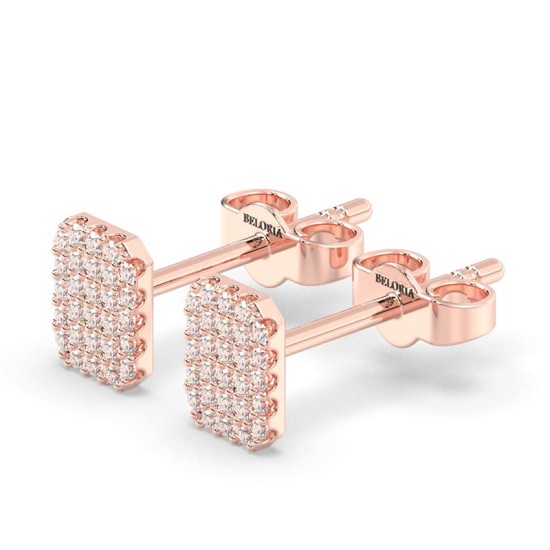 Boucles d'oreilles forme émeraude or rose 18 carats et diamants