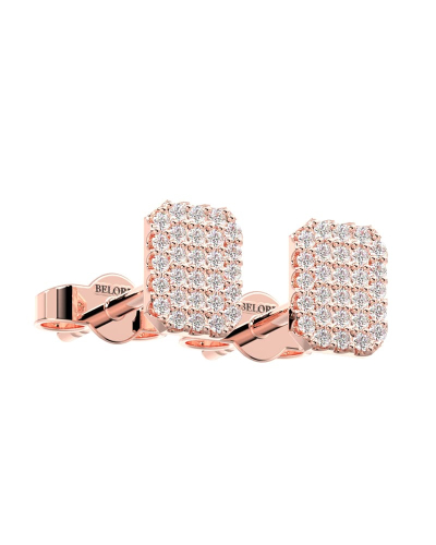 Boucles d'oreilles forme émeraude or rose 18 carats et diamants