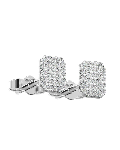 Boucles d'oreilles forme émeraude or blanc 18 carats et diamants