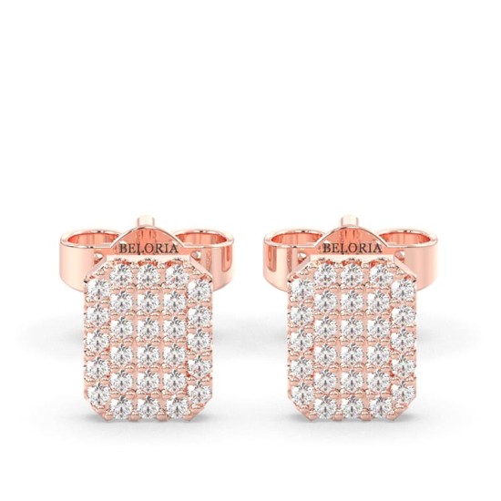 Boucles d'oreilles forme émeraude or rose 18 carats et diamants