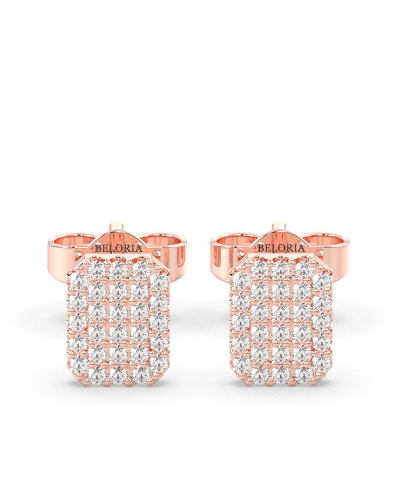 Boucles d'oreilles forme émeraude or rose 18 carats et diamants