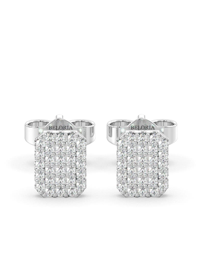 Boucles d'oreilles forme émeraude or blanc 18 carats et diamants