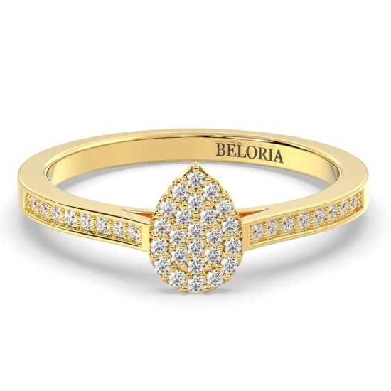 bague poire pour femme en or jaune 18k et diamants
