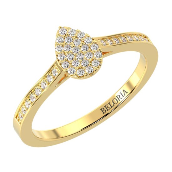 bague poire pour femme en or jaune 18k et diamants