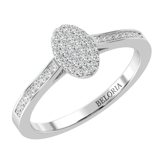 Solitaire accompagné oval pour femme en or blanc 18k et diamants